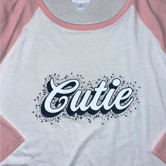 LuLaRoe Women’s XL Randy White & Pink Baseball Tee Raglan Mid-Length Sleeves - Picture 6 of 15